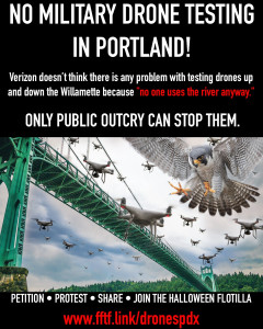 Poster for Actions against Verizon's Drone testing facility