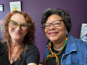 two women smiling