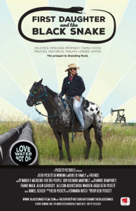 First Daughter and Black Snake Poster: rider on horse with oil rig in background