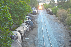 Union Pacific burnt out oil train cars along the tracks in Mosier Union Pacific burnt out oil train cars along the tracks in Mosier