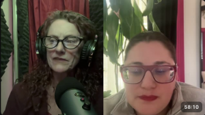 two women in separate radio studios