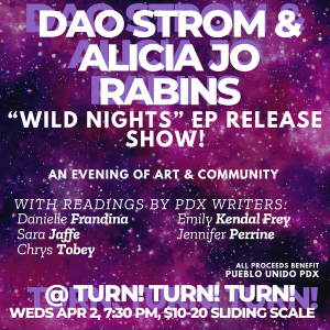 Poster for Dao Strom and Alicia Jo Rabins' "Wild Nights" EP release event