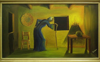 The Old Lady by George Matta, Wikimedia commons: https://commons.wikimedia.org/wiki/File:Gmatta_old_lady_1200x700mm.jpg https://commons.wikimedia.org/wiki/File:Gmatta_old_lady_1200x700mm.jpg