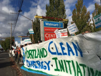 Portland Clean Energy Initiative sign waving @walmart Portland Clean Energy Initiative sign waving @walmart